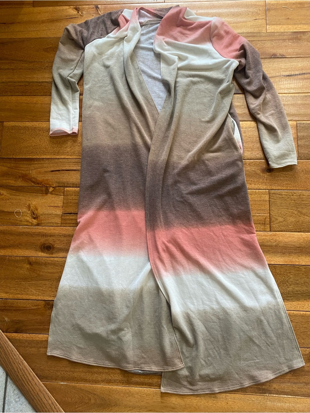 Ces Femme Gradient Open Front Long Cardigan in Pink, Brown, Cream